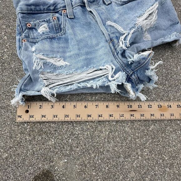 Levis 501 Premium Cut Off Jean Shorts Womens 26x3 Blue Button Fly Festival Denim - Picture 6 of 10